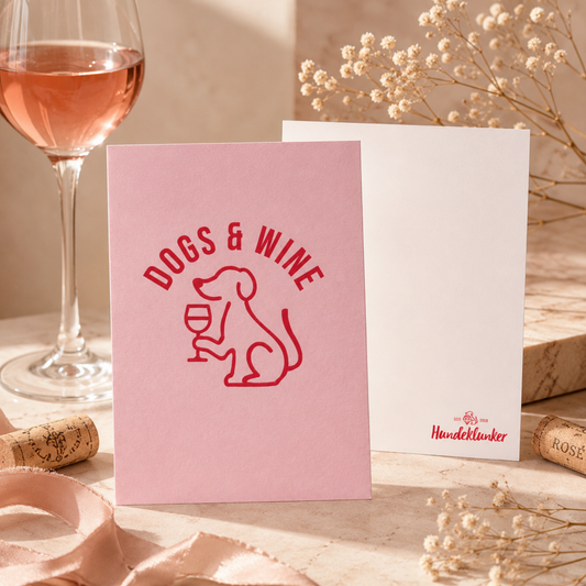 Postkarte Dogs & Wine Rosa