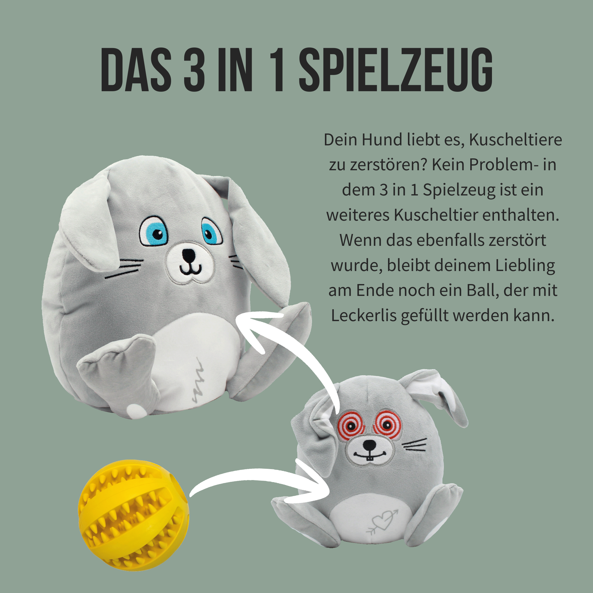 3-in-1 Kuscheltier Hase