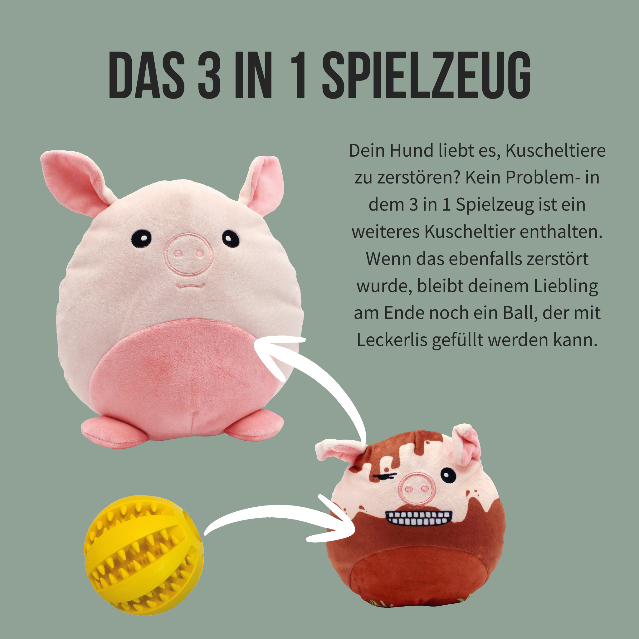 3-in-1 Kuscheltier Schwein